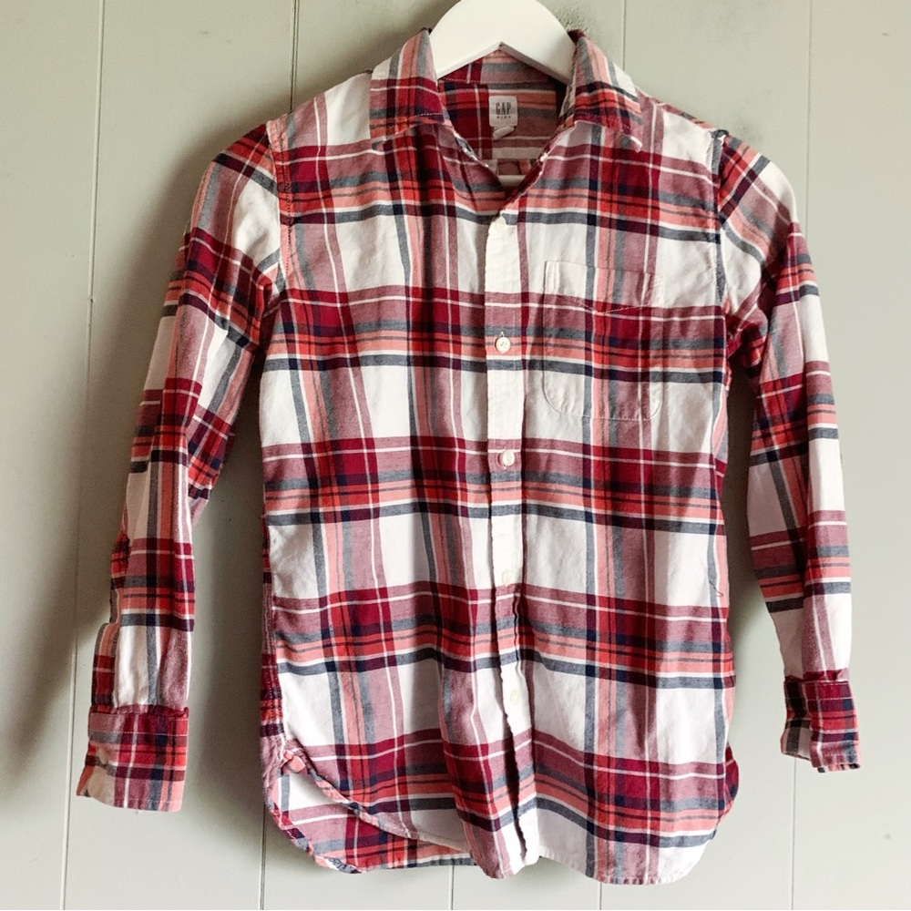 GAP KIDS Red Plaid Flannel Button Down Shirt L